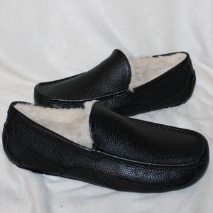 NIB ASCOT‎ MEN'S LEATHER SHEARLING LINED SLIPPERS BLACK